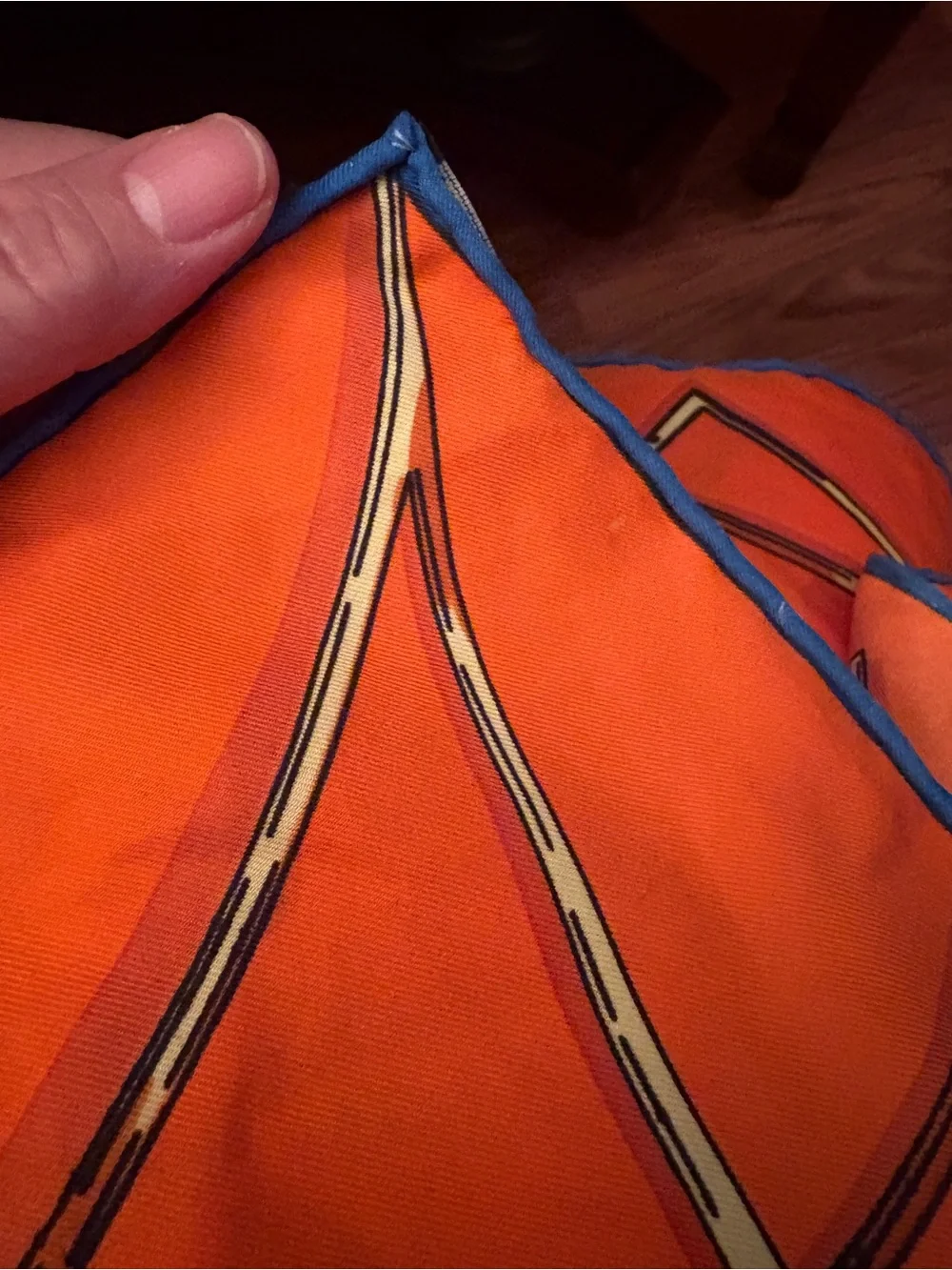 Hermès Annie Faivre Orange Blue Silk Carré Scarf